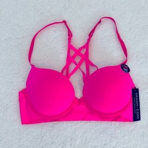 Hot Pink Strappy Back, Front Close Push Up Bra